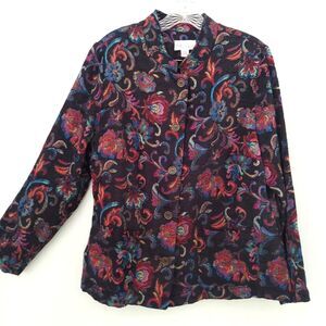 TOG Shop Blazer Petite Large Jacquard Floral Tapestry Jacket Black Colorful